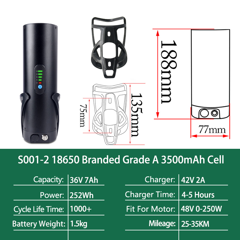 36V/48V Mini Bottle-shaped Electric Bike eBike Battery 18650 Sanyo Li-ion Pedelec Battery for Bafang 500W BBS01 350W TSDZ2 250W Motor