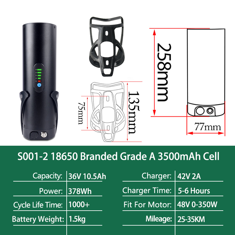 36V/48V Mini Bottle-shaped Electric Bike eBike Battery 18650 Sanyo Li-ion Pedelec Battery for Bafang 500W BBS01 350W TSDZ2 250W Motor