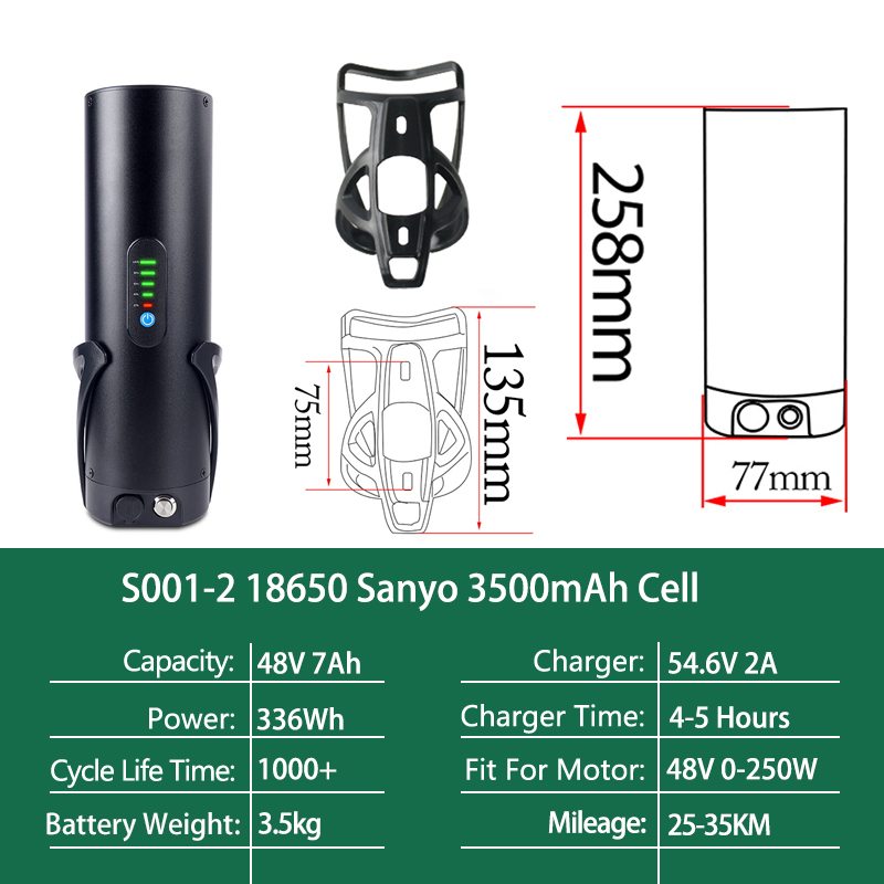 36V/48V Mini Bottle-shaped Electric Bike eBike Battery 18650 Sanyo Li-ion Pedelec Battery for Bafang 500W BBS01 350W TSDZ2 250W Motor