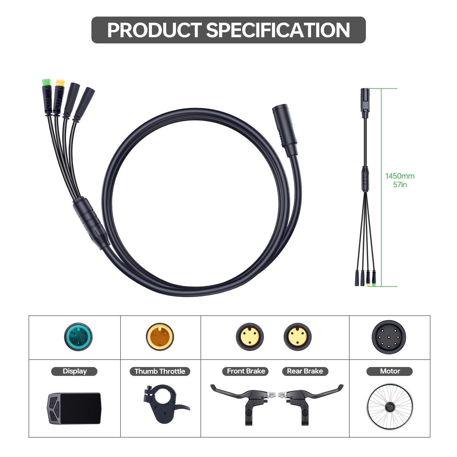 【Europe Warehouse】Bafang Wiring 1T4 Main Wire Cable for eBike / 1T4 Extension cable Female to Male For Electric Bike