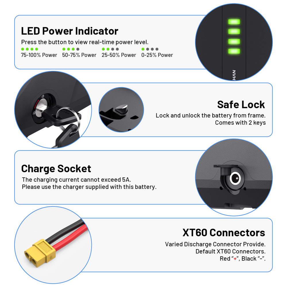 Ebike Battery S220 36V 48V 15.6Ah 20.8AH BMS30A LG5000 Cells 6 Pin Ebike Battery For 350W 500W 750W 1000W Motor 【EU Stock】