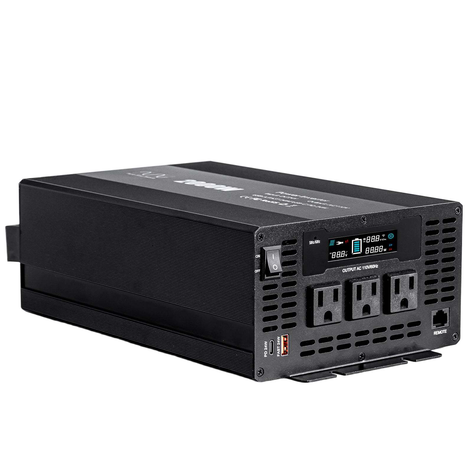 Pure sine Inverter 2000w,24v DC to 110v Power Inverters for 2000 watt with Dual AC Outlets 3.0A USB and Type-C【US stock】 Inverter 2000w,24v DC to 110v