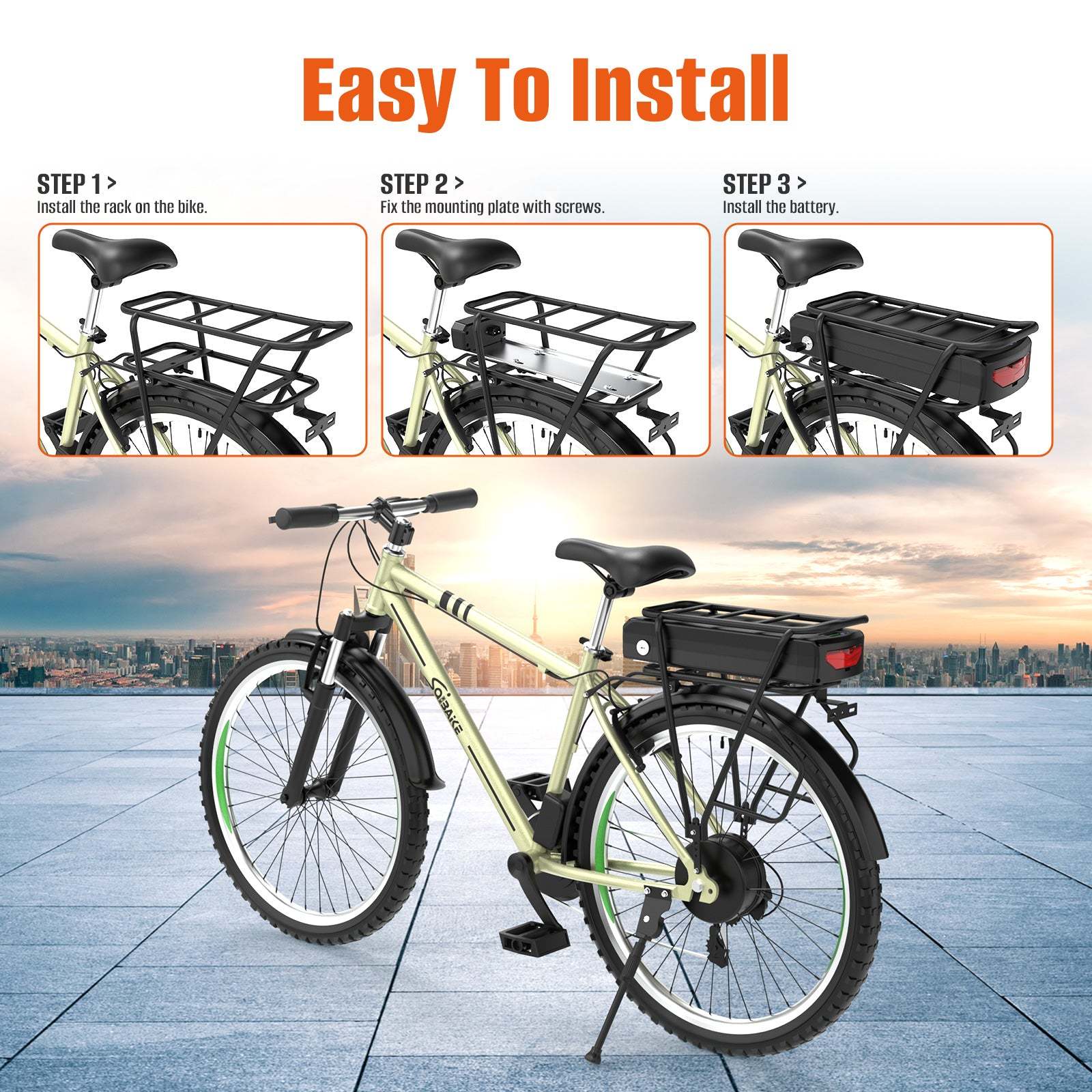 U010-1 48V 52V 30AH LG5000 li-on cells Rear Rack Ebike battery for 750W 1000W 1500W 2000W motor with 4A charger【UK Stock】