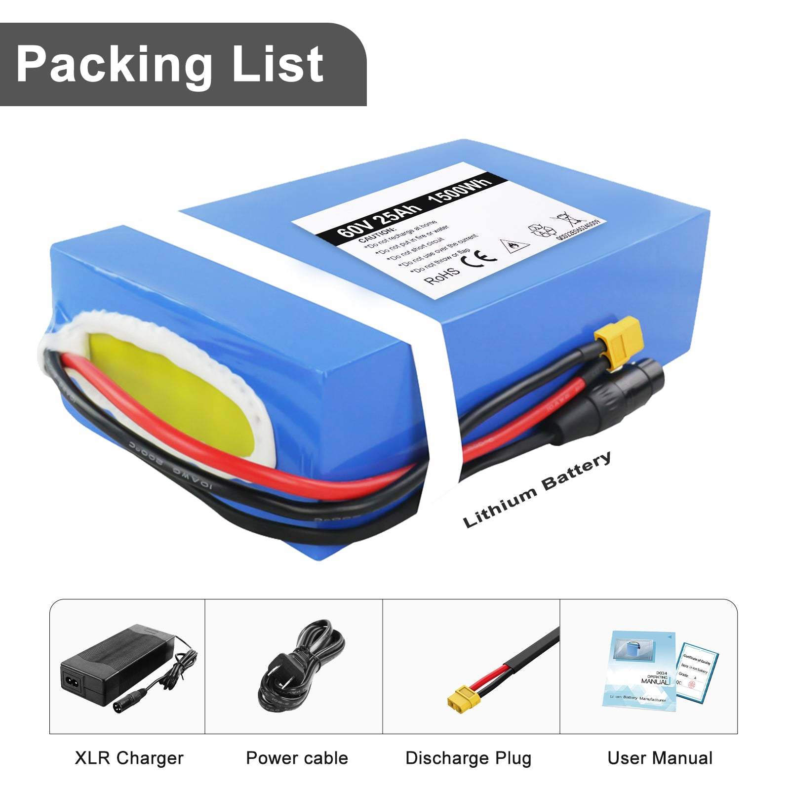 36V 48V 72V LG5000 PVC Waterproof EBike Lithium Battery Pack For 0- 5000W Tricycle/Scooter/Mower/Golf Cart【USA Stock】