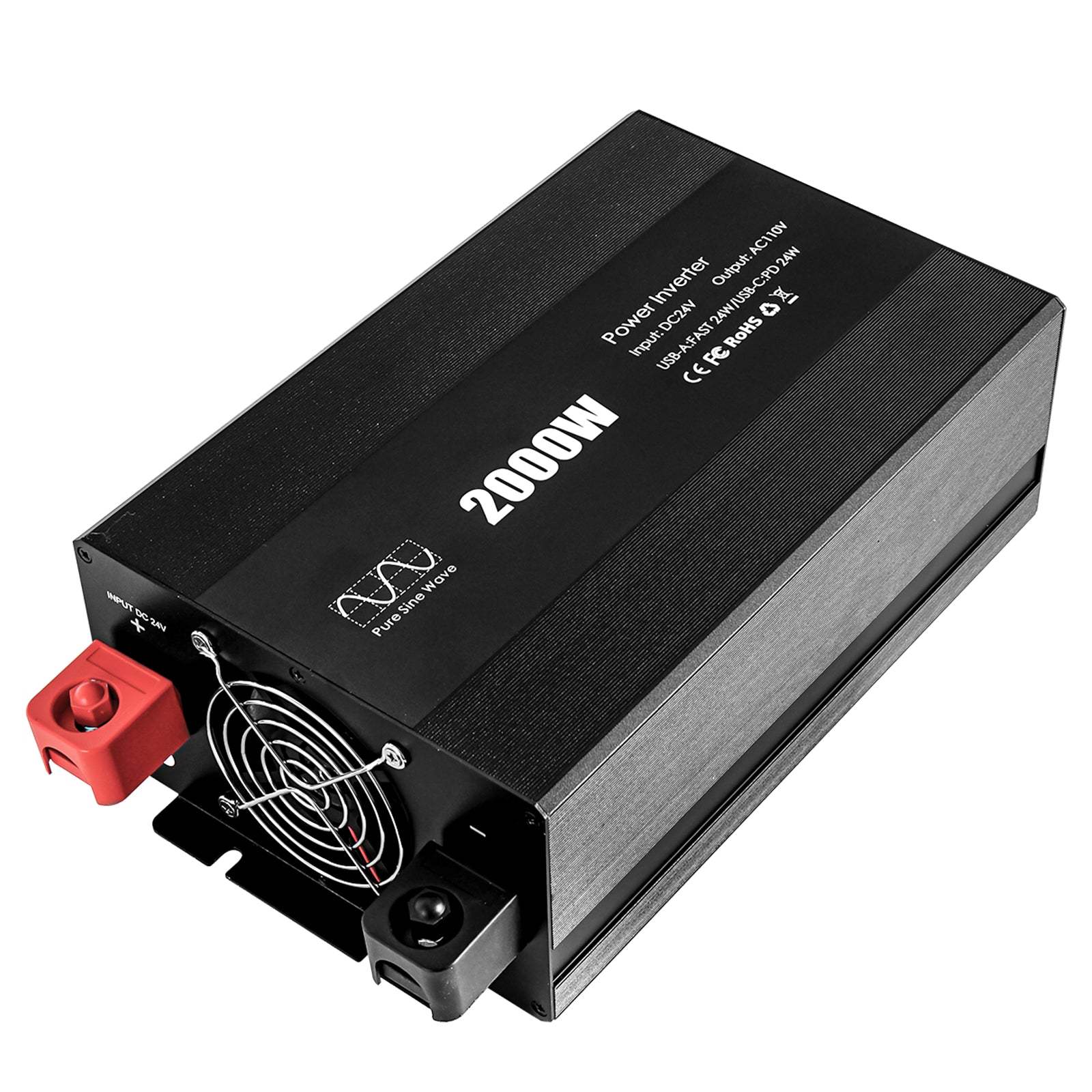 Pure sine Inverter 2000w,24v DC to 110v Power Inverters for 2000 watt with Dual AC Outlets 3.0A USB and Type-C【US stock】 Inverter 2000w,24v DC to 110v