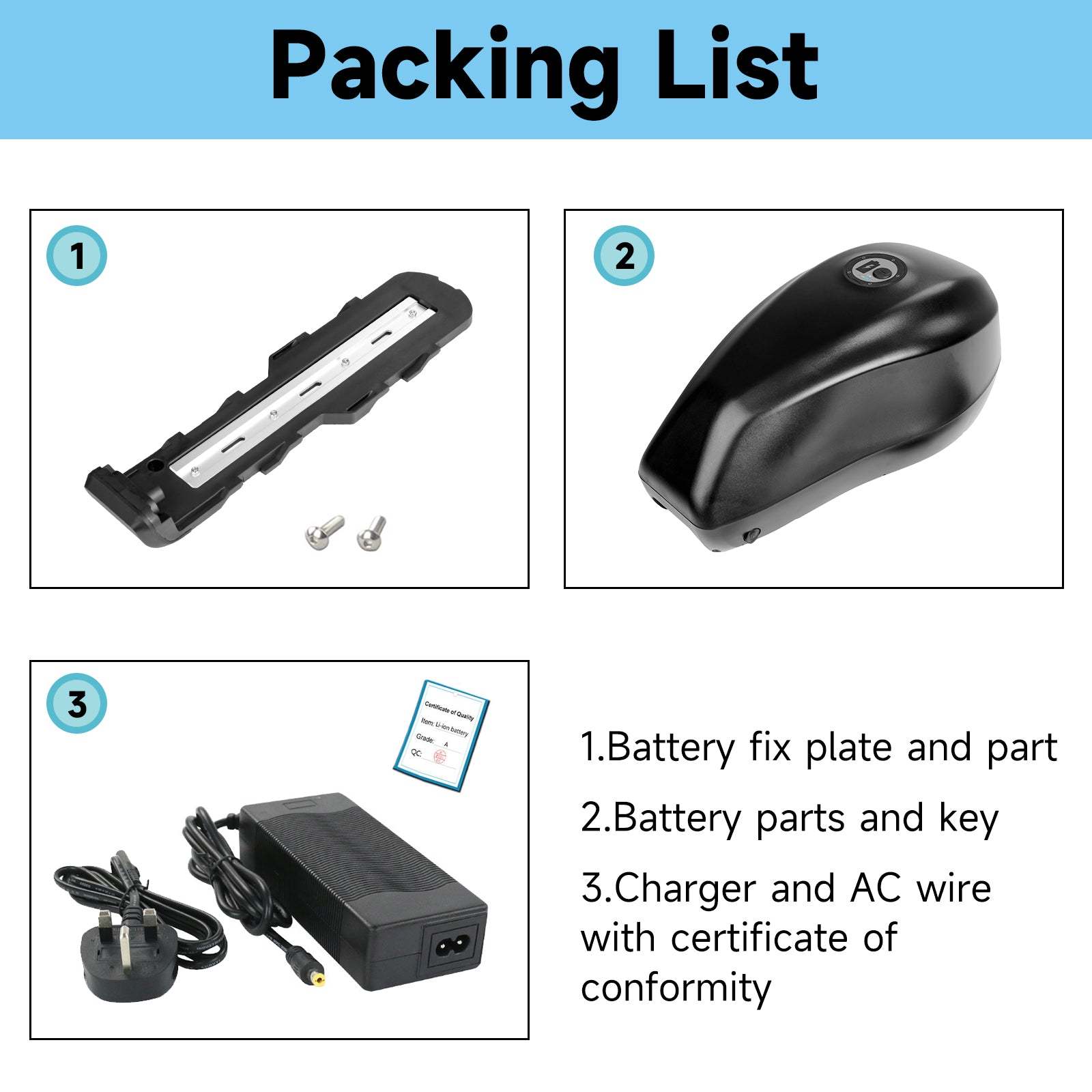 52V 31AH 60V 26AH Super Capacity Rechargeable Li-ion Ebike Battery LG5200mAh cells with 3A charger for 0-1500W-2000W motor【UK Stock
