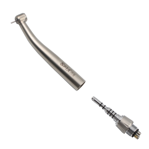 Pieza de mano de turbina de aire LED de fibra óptica de 6 agujeros de carcasa inoxidable dental con acoplamiento rápido