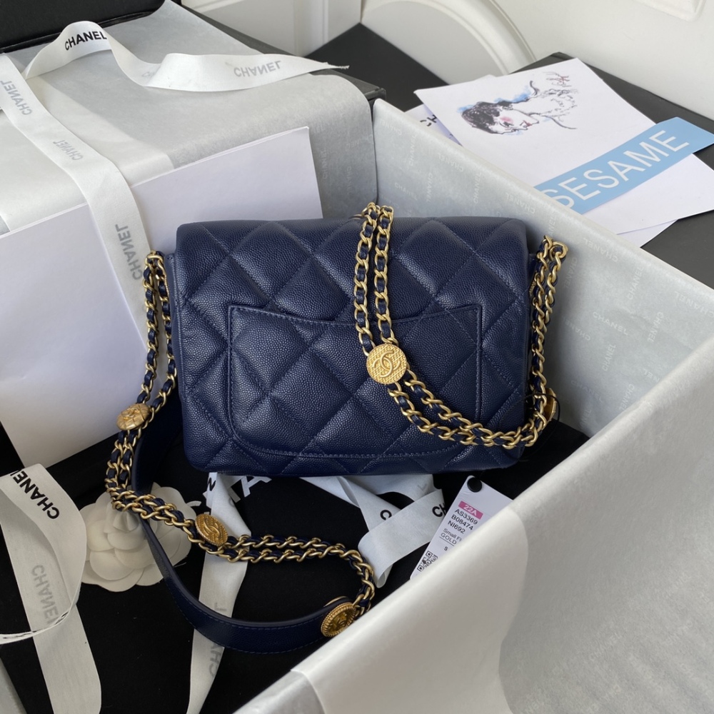 Chanel Caviar Gold Coin Flap Bag 22A  mirror boutique