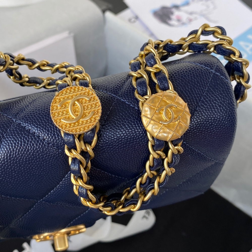 Chanel Caviar Gold Coin Flap Bag 22A  mirror boutique