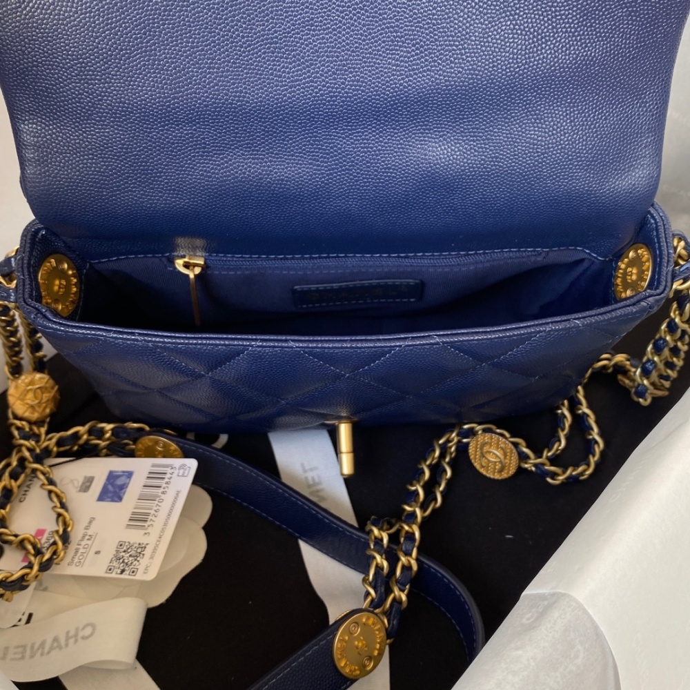 Chanel Caviar Gold Coin Flap Bag 22A  mirror boutique