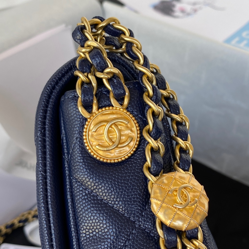 Chanel Caviar Gold Coin Flap Bag 22A  mirror boutique