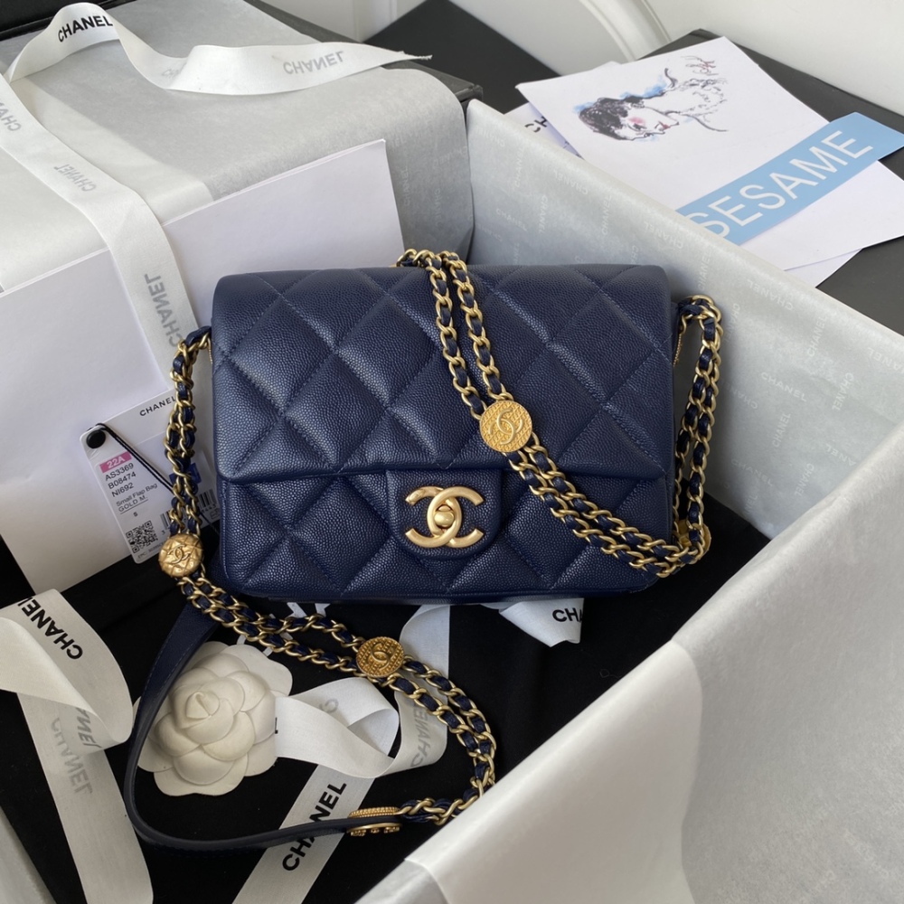 Chanel Caviar Gold Coin Flap Bag 22A  mirror boutique