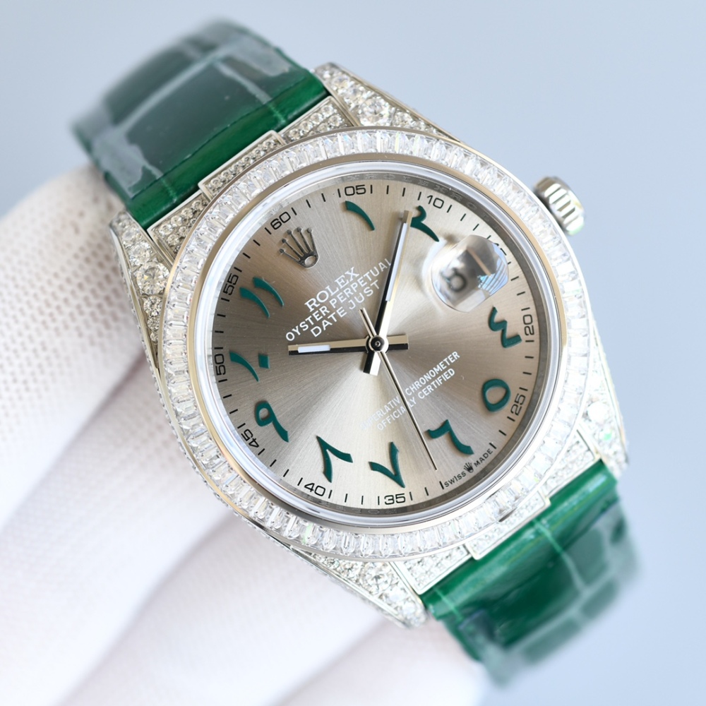 ROLEX Datejust Gypsophila Alligator Leather Watches 40MM
