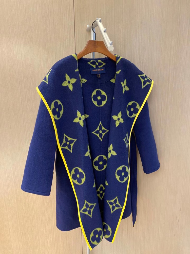 Louis Vuitton long floret hooded cashmere coat