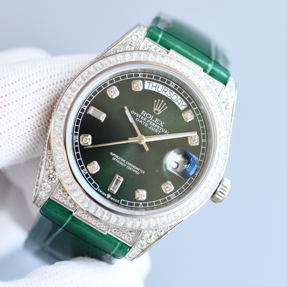 ROLEX Datejust Gypsophila Alligator Leather Watches 40MM