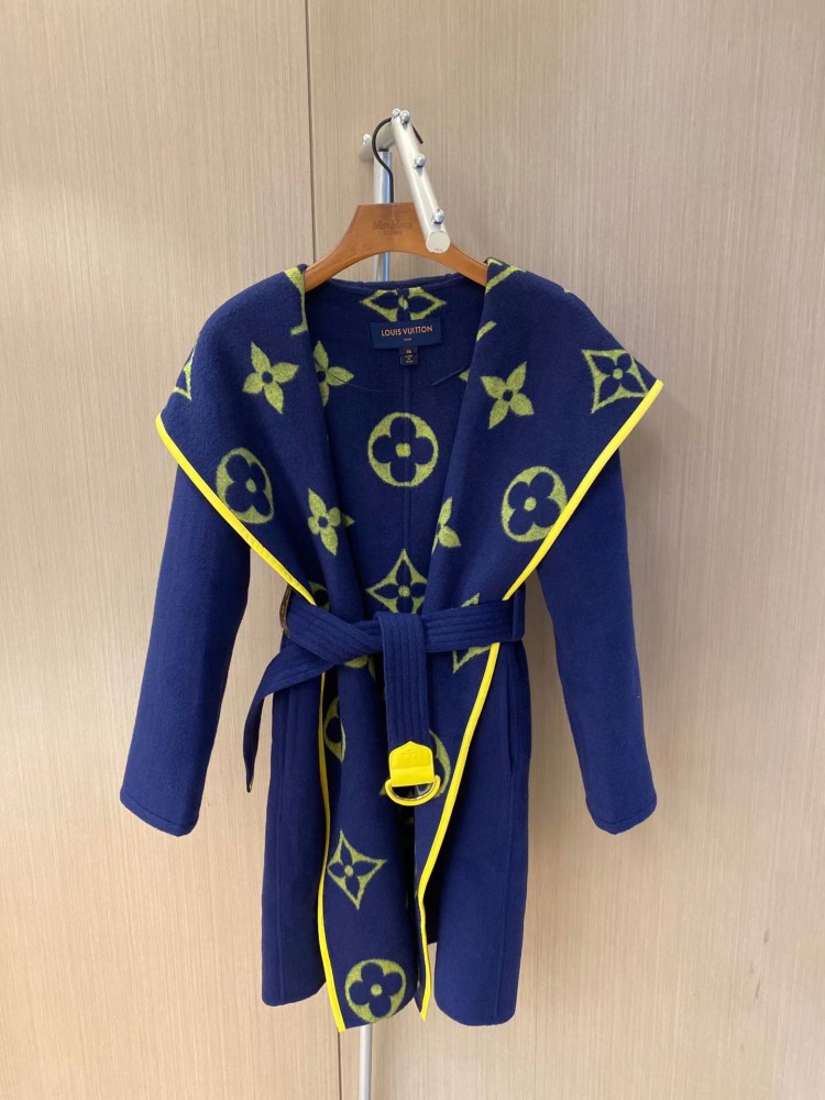 Louis Vuitton long floret hooded cashmere coat