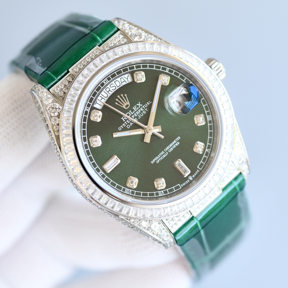 ROLEX Datejust Gypsophila Alligator Leather Watches 40MM