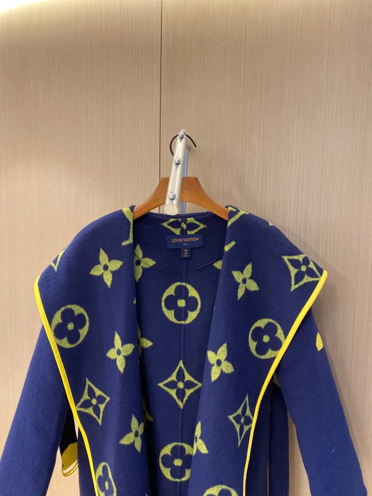 Louis Vuitton long floret hooded cashmere coat