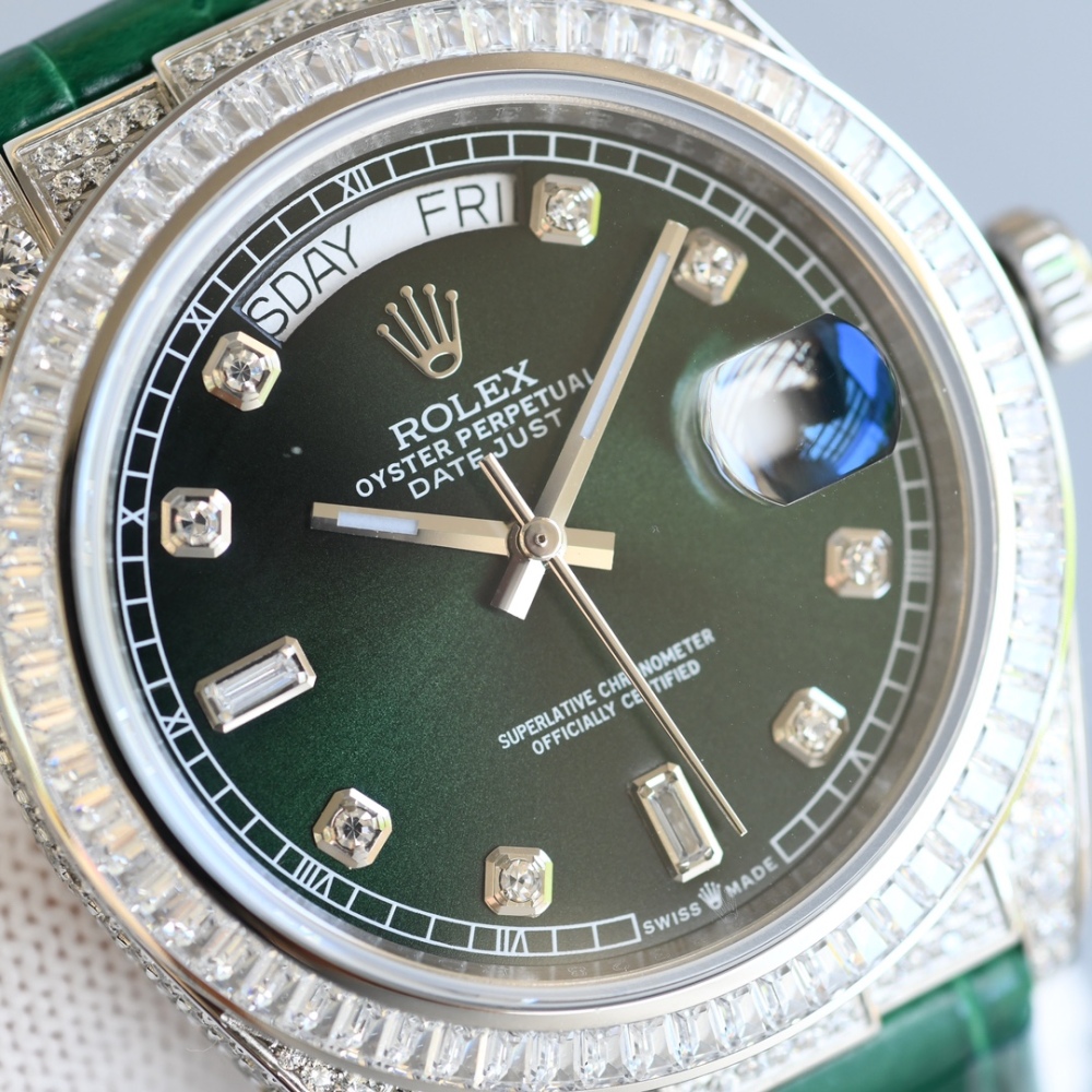ROLEX Datejust Gypsophila Alligator Leather Watches 40MM