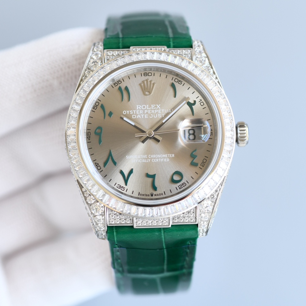 ROLEX Datejust Gypsophila Alligator Leather Watches 40MM