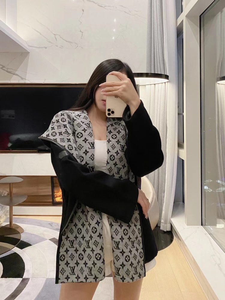 Louis Vuitton Cropped Floral Hooded Cashmere Coat