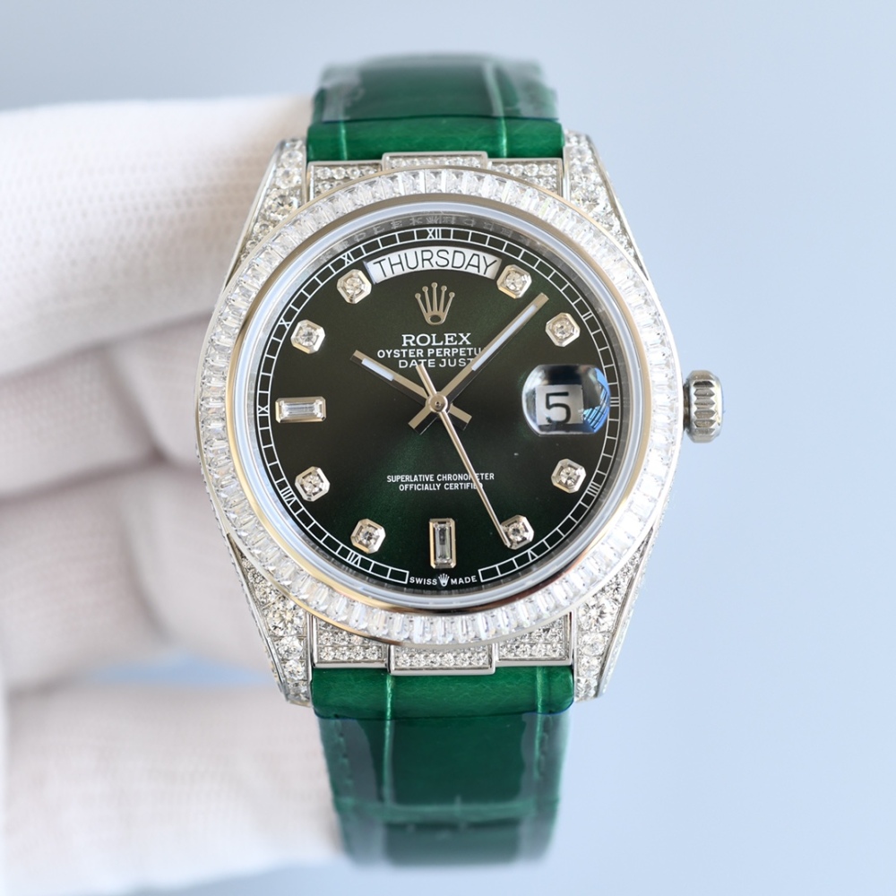 ROLEX Datejust Gypsophila Alligator Leather Watches 40MM