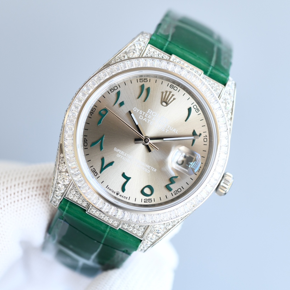ROLEX Datejust Gypsophila Alligator Leather Watches 40MM