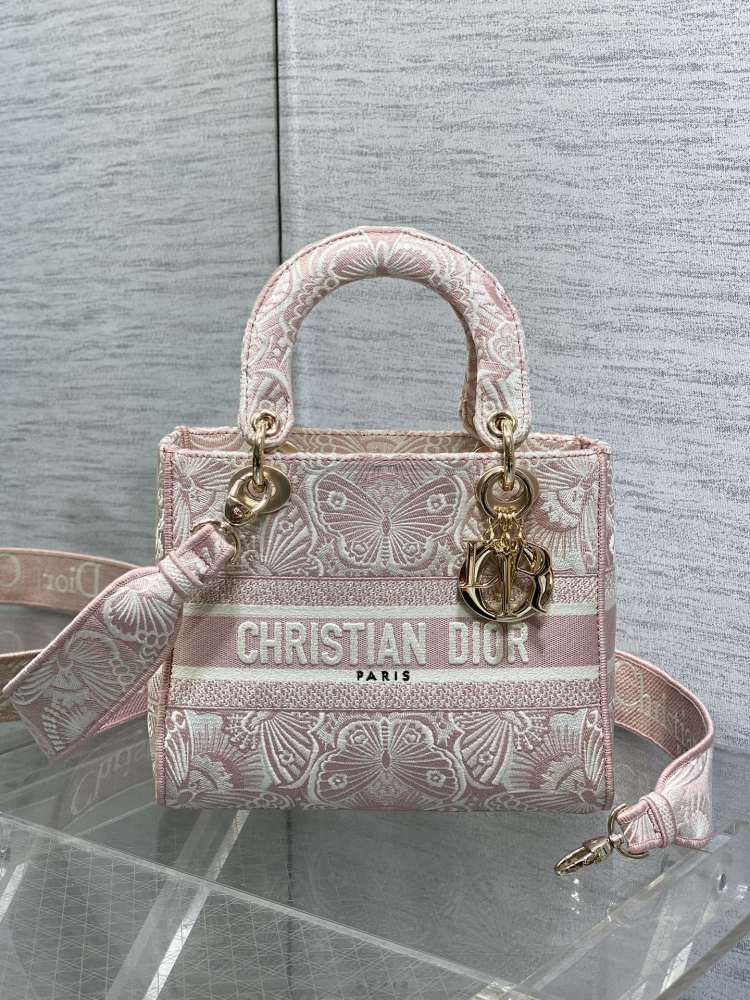 Dior Lady D-Lite embroidery Bag 24cm 44532 Mirror  Boutique