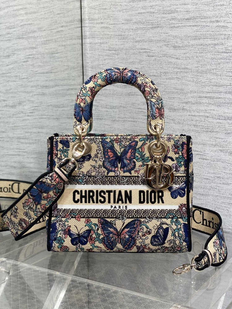 Dior Lady D-Lite embroidery Bag 24cm 44532 Mirror  Boutique