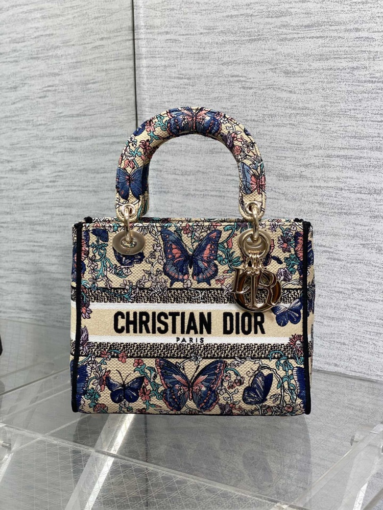 Dior Lady D-Lite embroidery Bag 24cm 44532 Mirror  Boutique
