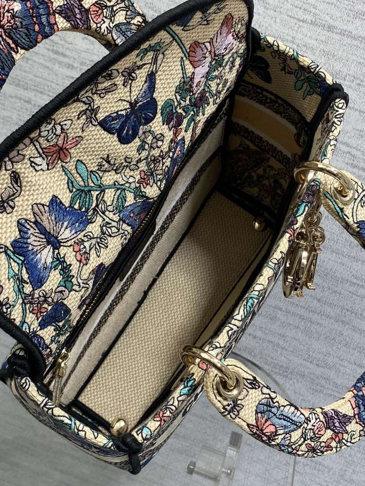 Dior Lady D-Lite embroidery Bag 24cm 44532 Mirror  Boutique
