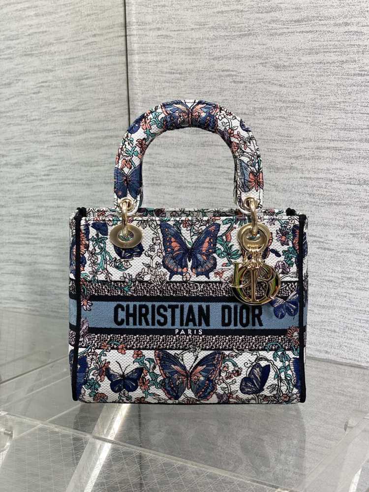 Dior Lady D-Lite embroidery Bag 24cm 44532 Mirror  Boutique