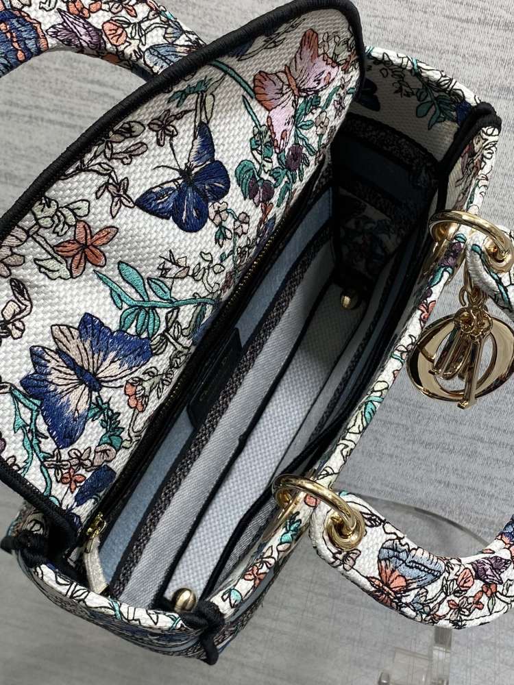 Dior Lady D-Lite embroidery Bag 24cm 44532 Mirror  Boutique