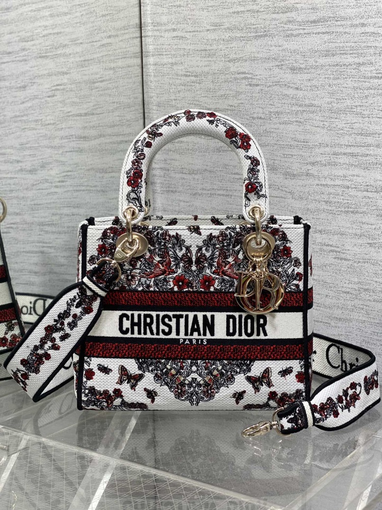 Dior Lady D-Lite embroidery Bag 24cm 44532 Mirror  Boutique