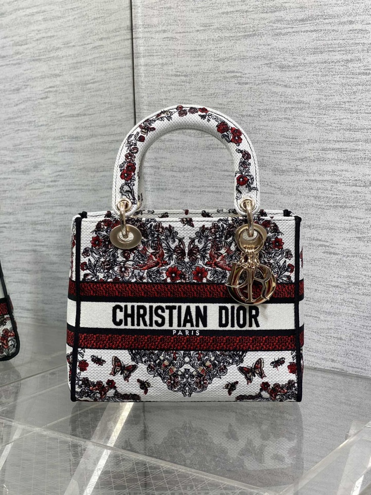 Dior Lady D-Lite embroidery Bag 24cm 44532 Mirror  Boutique