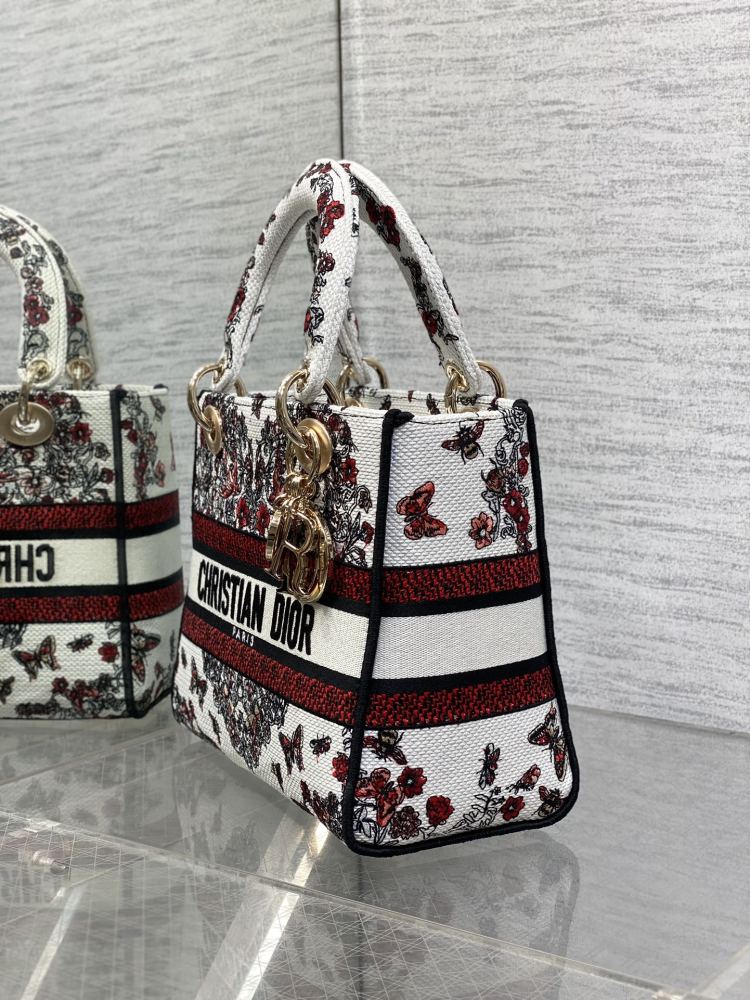 Dior Lady D-Lite embroidery Bag 24cm 44532 Mirror  Boutique
