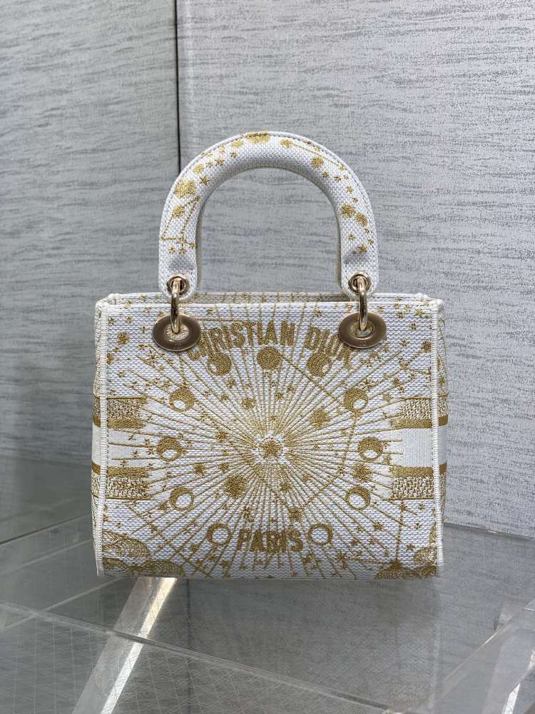 Dior Lady D-Lite embroidery Bag 24cm 44532 Mirror  Boutique