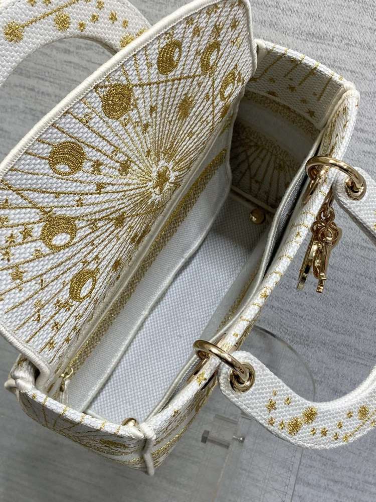 Dior Lady D-Lite embroidery Bag 24cm 44532 Mirror  Boutique