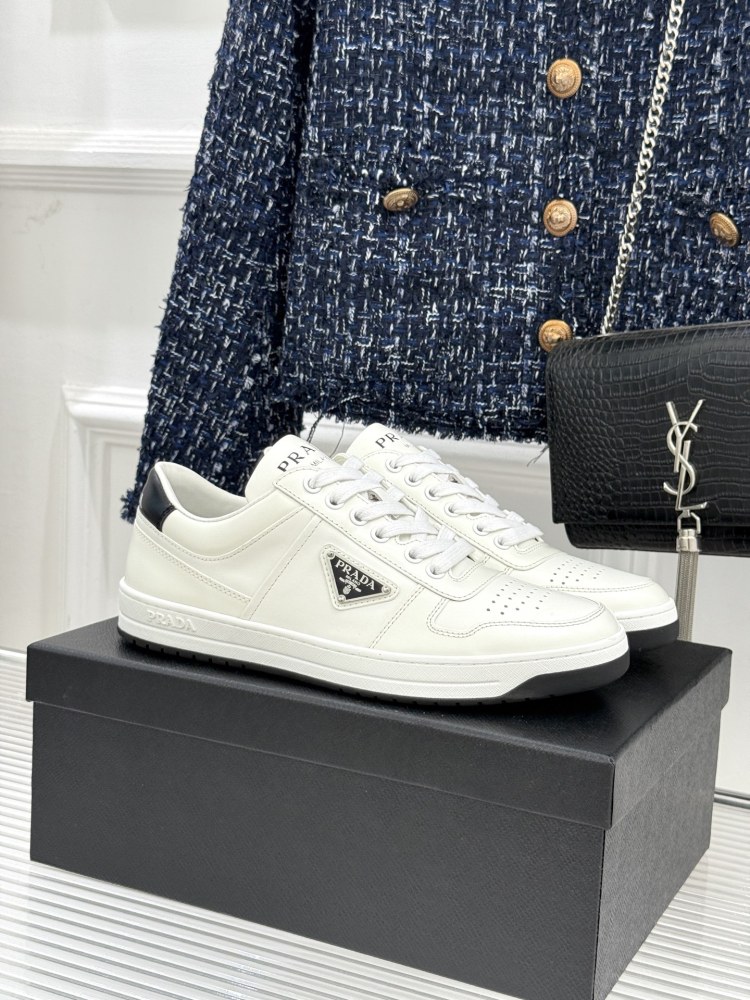 Prada Classic metal triangle logo couple's white shoes for men and women mirror boutique