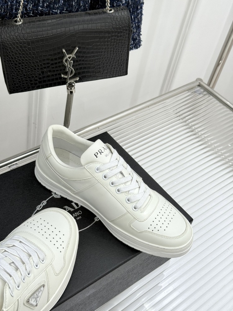 Prada Classic metal triangle logo couple's white shoes for men and women mirror boutique