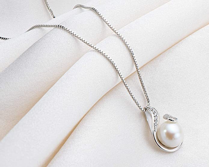 AJIDOU Pearl Necklace Freshwater Cultured Pearl Pendant Necklace with Silver Chain White Pearl Jewelry for Women Girl Wife Mother