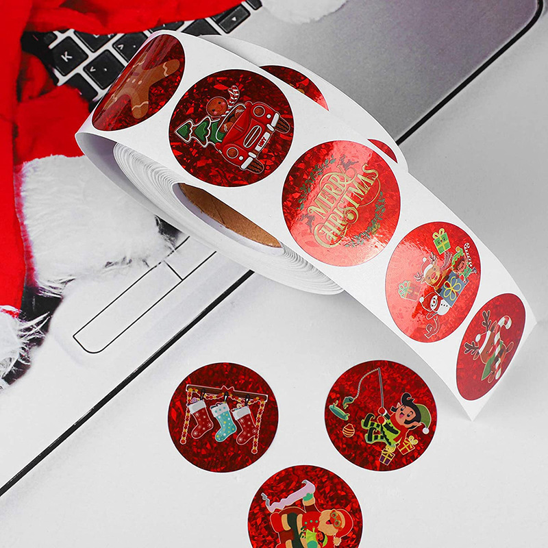 red roll round Christmas sticker