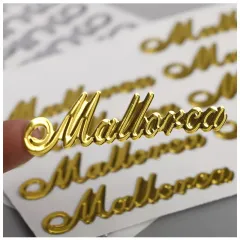 Autocollants personnalisés avec logo en métal fin 3D doré, étiquette autocollante transparente en métal