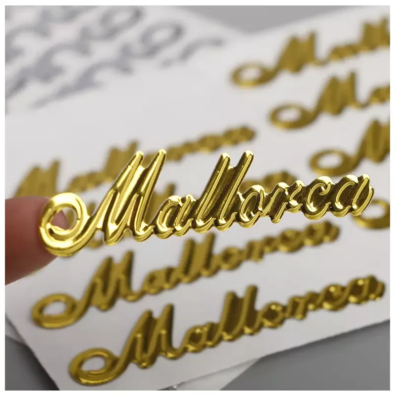 Autocollants personnalisés avec logo en métal fin 3D doré, étiquette autocollante transparente en métal