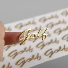Autocollants personnalisés avec logo en métal fin 3D doré, étiquette autocollante transparente en métal