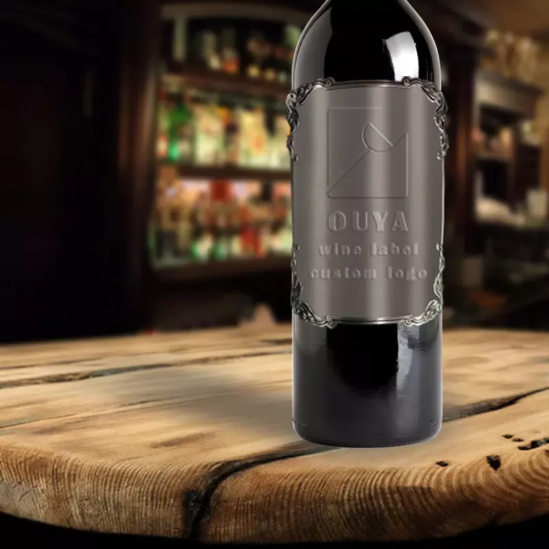 Étiquette autocollante personnalisée pour corps de bouteille de vin en acier inoxydable métallique 3D, étiquette privée