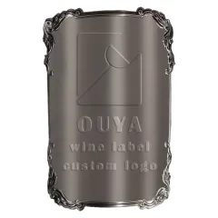 Custom 3D metallic stainless steel private label wine bottle body self-adhesive label