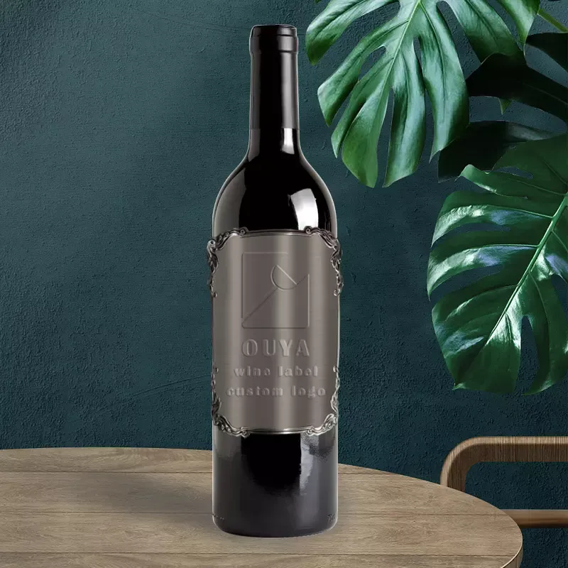 Étiquette autocollante personnalisée pour corps de bouteille de vin en acier inoxydable métallique 3D, étiquette privée