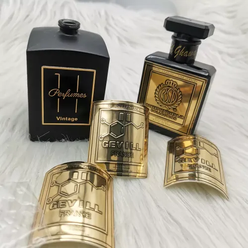 Étiquette de bouteille en aluminium personnalisée en relief, Logo en métal, autocollant en métal de parfum, étiquette de vin en métal, étiquettes de marque