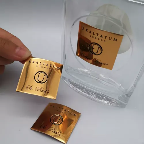 Étiquettes de nom personnalisées OEM, paquet de parfum en métal doré, autocollant de Logo de marque privée de marque classique pour bouteille de parfum